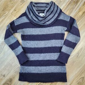 🍑Loft Black & Gray Striped Mohair Blend Cowl Neck Sweater Medium